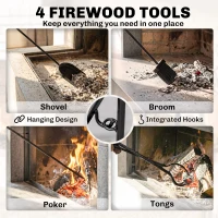 Outsunny Firewood Rack with Fireplace Tools, Indoor Outdoor Firewood Holder, Flat Bottom with 2 Tiers for Fireplace, Wood Stove, Hearth or Fire Pit, Black(m-5)