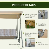 Outsunny 3-Seat Patio Swing Chair, Outdoor Porch Swing Glider with Adjustable Canopy, Light Brown(m-6)