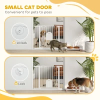 PawHut 30"-41" Extra Wide Pet Gate Barrier with Small Door, 30"H Dog Gate with Safety Gate Barrier, Stair Pressure Fit, White(m-6)