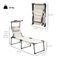 Outsunny 2 Pcs Outdoor Lounge Chair, 4 Position Adjustable Backrest, Folding, Cushioned w/ Sun Shade Roof & Pillow, Cream White(m-3)