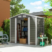 Outsunny 7' x 4' Outdoor Storage Shed, Metal Garden Shed with Lockable Doors and Gloves for Backyard, Garden, Patio, Dark Grey(m-9)