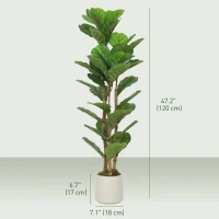 HOMCOM 4FT Artificial Fiddle Leaf Fig Tree Set of 2, Fake Potted Tree with Solid Wood Trunks for Indoor Decor, Green(m-3)