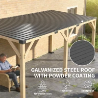 Outsunny 10' x 20' Wooden Gazebo, Hardtop Lean-to Gazebo Pergola with Galvanized Steel Sloped Roof, Light Walnut(m-4)