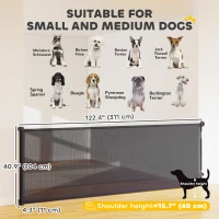 PawHut Retractable Dog Gate, 41" Tall,  Extends to 122" Wide, Mesh Pet Gate with Single Hand Operation, for Stairs, Doorways(m-3)