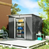 Outsunny 9' x 6.5' Outdoor Metal Garden Shed Utility Tool Storage Steel Backyard House, Dark Grey(m-1)