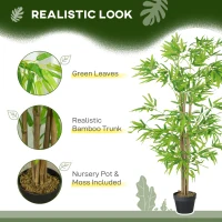 Outsunny Artificial Bamboo Tree Set of 2, 5ft Fake Tree with Realistic Leaf and Natural Trunk, Decorative Plant in Nursery(m-5)