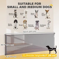 PawHut Retractable Dog Gate, 41" Tall,  Extends to 122" Wide, Mesh Pet Gate with Single Hand Operation, for Stairs, Doorways(m-3)
