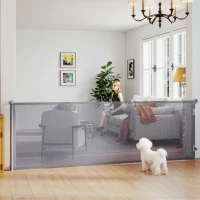 PawHut Retractable Dog Gate, 41" Tall,  Extends to 122" Wide, Mesh Pet Gate with Single Hand Operation, for Stairs, Doorways(m-1)