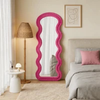 Flannel-Covered Wavy Full-Length Floor Mirror with True-Reflection Glass, Metal Glass with Shatter-Resistant Backing, 63" L x 24" W x 2.5" H, Rose(m-1)