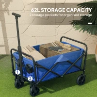 Outsunny Collapsible Folding Garden Cart, Heavy Duty Lawn Wagon with Universal Wheels and Adjustable Handle, Blue(m-4)