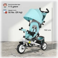 Qaba 6 in 1 Tricycle for Toddler 1-5 Years with Parent-Push Handle, Green(m-3)