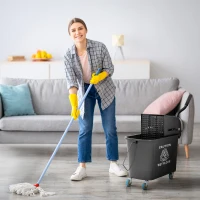 HOMCOM Compact Mop Bucket with Wringer, Mop Bucket on Wheels, 5 Gallon, Separate Dirty and Clean Water, Black(m-1)