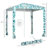 Outsunny Quick Beach Cabana Canopy Umbrella, 6.5' Easy-Assembly Sun-Shade Shelter with Sandbags and Carry Bag, Cool UV50+ Fits Kids & Family, Green Coconut Palm(m-3)