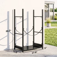 Outsunny Firewood Rack with Fireplace Tools, Indoor Outdoor Firewood Holder, Flat Bottom with 2 Tiers for Fireplace, Wood Stove, Hearth or Fire Pit, Black(m-3)