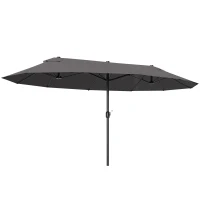 Outsunny Extra Large 15 ft Patio Umbrella, Double-Sided Wide Outdoor Umbrella with Crank Handle and Air Vents for Backyard, Deck, Pool, Market, Gray(m-1)