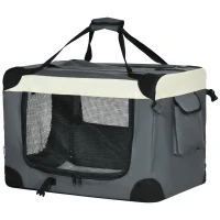 PawHut 24" Foldable Pet Carrier with Removable Mat, Breathable Mesh, Soft Side Pet Travel Crate for Cat & Miniature Dogs, Grey(m-2)