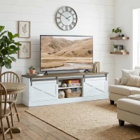 HOMCOM TV Stand for TVs up to 65 Inch, Entertainment Center with Shelves, Cabinets, Sliding Barn Doors, Thick Top, White(m-1)