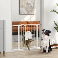 PawHut 30"-41" Extra Wide Pet Gate Barrier with Small Door, 30"H Dog Gate with Safety Gate Barrier, Stair Pressure Fit, White(m-1)