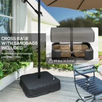 Outsunny 10 ft Cantilever Patio Umbrella with Light, Weight, Offset Hanging Outdoor Umbrella with Protective Cover, Tan(m-6)