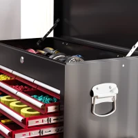HOMCOM 14 Drawer Rolling Tool Chest, Lockable Tool Storage Cabinet with Detachable Top Toolbox, Protective Liner, Red(m-10)