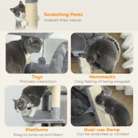 PawHut 69" Cat Tree, Multi-Level Cat Tower with 2 Condos and 3 Hammocks, 8 Scratching Posts, for Multiple Cats, Dark Gray(m-7)
