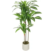 HOMCOM 4FT Dracaena Fake Plant, Artificial Plant with Bendable Trunks for Home Office Decor, Green(m-2)