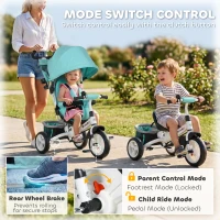 Qaba 6 in 1 Tricycle for Toddler 1-5 Years with Parent-Push Handle, Green(m-7)