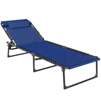 Outsunny Outdoor Folding Lounge Chair, 4-Level Adjustable Chaise Lounge, Tanning Chair Beach Bed Reclining Lounger Cot for Camping, Hiking, Backyard, Navy Blue(m-2)
