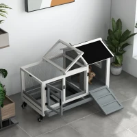 PawHut Rabbit Cage with Wheels, Ramp, Run, Tray for Indoor Outdoor, Suitable for Rabbit, Guinea Pig, Grey(m-10)