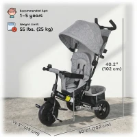 Qaba 6 in 1 Tricycle for Toddler 1-5 Years with Parent-Push Handle, Grey(m-3)