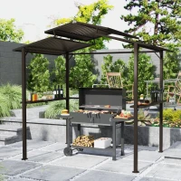 Outsunny 8 x 5ft Hardtop Grill Gazebo with Double Metal Roof, 2 Side Shelves and 4 Cup Holders for Patio Backyard Lawn Deck(m-2)
