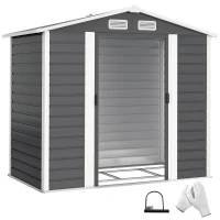 Outsunny 7' x 4' Outdoor Storage Shed, Metal Garden Shed with Lockable Doors and Gloves for Backyard, Garden, Patio, Dark Grey(m-11)
