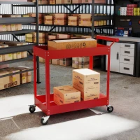 DURHAND Rolling Tool Cart, 2 Tier Mobile Service Utility Cart with Wheels, Red(m-9)