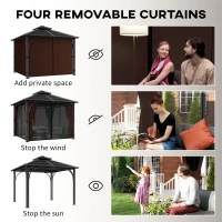 Outsunny 10' x 10' Hardtop Gazebo with 7mm Polycarbonate Double-Tier Roof, Outdoor Gazebo with Netting and Curtains, Coffee(m-9)