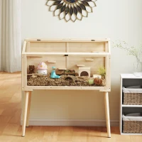 PawHut Wooden Hamster Cage, Hamster Habitat with Openable Top, Seesaws, Platforms, Water Bottle for Gerbils, 43.3"x20.5"x39.8"(m-10)