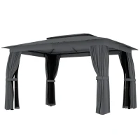 Outsunny 10' x 12' Outdoor Patio Gazebo, Soft Top Gazebo Canopy Shelter with Curtains, Netting, Steel Frame, Hooks, Dark Gray(m-1)