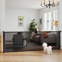 PawHut Retractable Dog Gate, 41" Tall,  Extends to 122" Wide, Mesh Pet Gate with Single Hand Operation, for Stairs, Doorways(m-1)