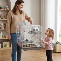PawHut 3-Tier Hamster Cage, Portable Gerbil Cage with Exercise Wheels, Water Bottle, Food Dish, for Dwarf Hamsters, Mouse, Grey(m-9)