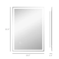 HOMCOM 32" x 24" Bathroom Mirror with LED Lights, Dimmable Makeup Mirror, Vanity Mirror with 3 Colors, Smart Touch(m-3)
