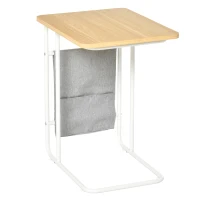 HOMCOM C-Shaped End Table, Side Table with Storage Bag, Laptop Table for Living Room, Bedroom, Oak(m-1)