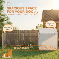 PawHut Galvanized Chain Link Large Outdoor Dog Kennel with Waterproof & UV-Resistant Cover, for M&L Dogs, 19.7' x 7.5' x 7.5'(m-4)
