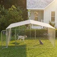 PawHut 15x15 Dog Kennel with Cover, Secure Outdoor Dog Fence, Galvanized Steel Frame for Backyard, Green(m-8)