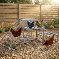 PawHut Chicken Roost Toys for Chickens Hens, Coop Accessories with Wood Stand, Ladder Platforms, for 10-15 Chickens(m-10)