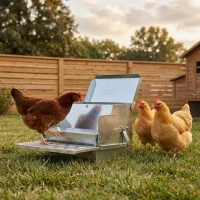 PawHut 30 lbs Capacity Automatic Chicken Poultry Feeder with a Galvanized Steel and Aluminium Build, Weatherproof Design(m-10)