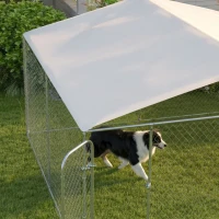 PawHut 15x15 Dog Kennel with Cover, Secure Outdoor Dog Fence, Galvanized Steel Frame for Backyard, Green(m-9)