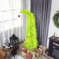 HOMCOM 6 ft Whimsical Christmas Tree, Pencil Xmas Tree with with Red Ball, Metal Base, Prelit with 230 LED Lights(m-10)
