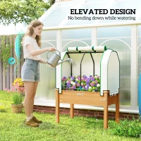 Outsunny Raised Garden Bed with PE Greenhouse Cover Outdoor Planter Box for Herbs and Vegetables, 35 x 22 x 47 inch, Sand(m-6)
