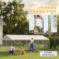 PawHut Heavy Duty Outdoor Dog Kennel with Waterproof Roof, 2 Secure Latches, Chain Link Dog Run for Backyard, 20' x 10' x 7'(m-4)