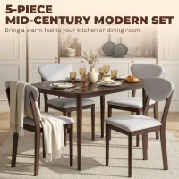 HOMCOM 5-Piece Dining Table Set for 4, Mid-Century Modern Kitchen Table and Chairs, Light Gray(m-4)