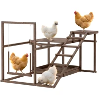 PawHut Chicken Perch with Swing, Roosting Bars & 2 Ladders for 4–6 Hens, Wooden(m-11)
